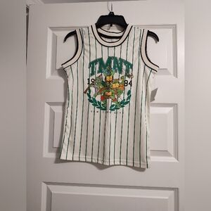 Kids Sleeveless Striped Teenage Mutant Ninja Turtles Shirt - White and Green